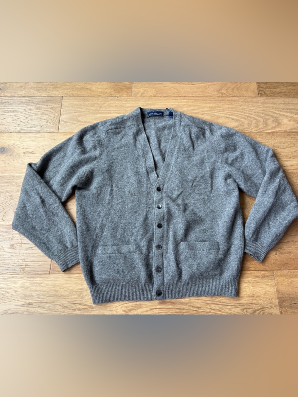 VTG john ashford 100% pure new wool cardigan mens large gray